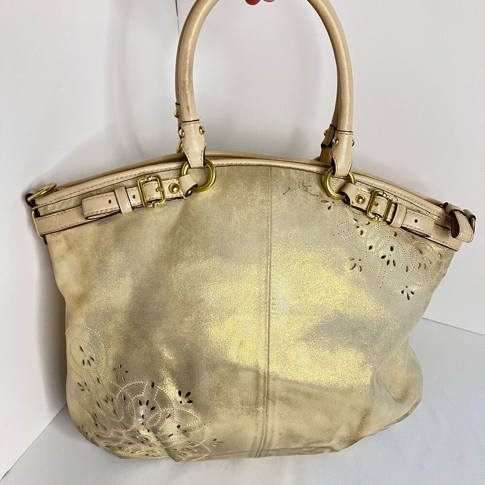 COACH 19624 Madison Tossed Laser Lindsay Leather Satchel Gold - Picture 7 of 15